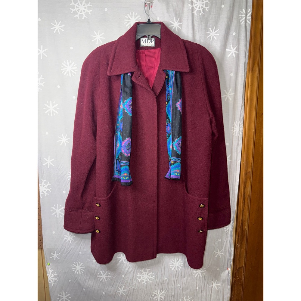 Mario De Pinto Vintage Burgundy Wool Blend Coat Gold Crest Buttons Made in USA
